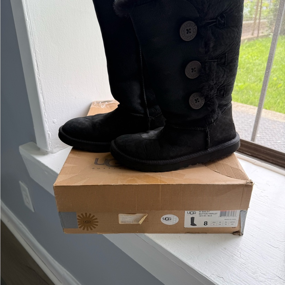 UGG Black Button Fur Boots